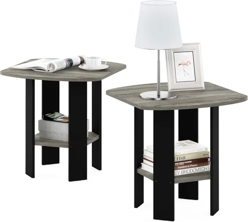 Vista 13 de Furinno Mesa auxiliar moderna, mesa de lado con patas en X y estante abierto, mesita de noche entrecruzada, mesita de luz, fácil de montar