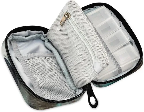 Vista 2 de Vnurnrn Pastillero floral de panda lindo pastillero 7 días de viaje organizador de píldoras con cremallera, estuche semanal portátil soporte