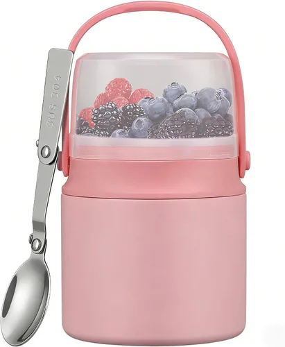 Vista 12 de Termo 2 en 1 para comida caliente con contenedor de aperitivos, contenedor de alimentos aislado de acero inoxidable de 20 onzas con asa y cuchara