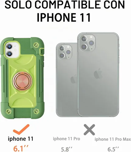Vista 2 de Funda para iPhone 11 de 6.1 pulgadas con soporte de anillo, con 2 protectores de pantalla de vidrio, resistente a los golpes, resistente a los Palta