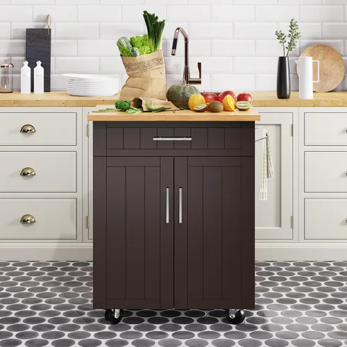 Vista 18 de Shintenchi - Carrito de isla de cocina con almacenamiento, mesa rodante Negro-22 pulgadas