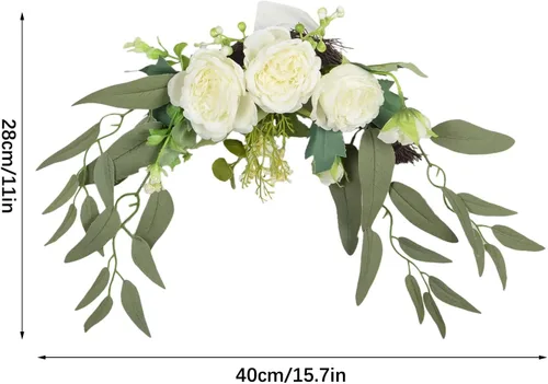 Vista 3 de Paquete de 2 flores artificiales de arco de boda para letrero de boda, arreglos de flores de rosas artificiales, decoración de boda polvorienta