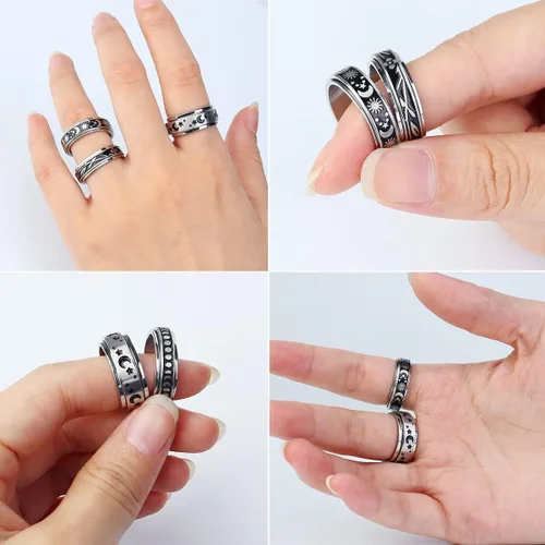 Vista 5 de Anillos de acero inoxidable para ansiedad, anillos de ansiedad, tamaño 6-10