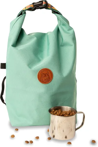 Vista 6 de Wilderdog Bolsa para perros - Resistente al agua, portador de croquetas portátil y taza de acero inoxidable - Negro