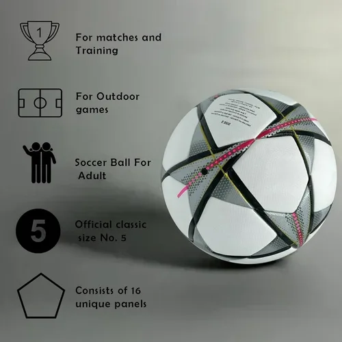 Vista 4 de Balón de fútbol de la Champion, talla 5, réplica oficial del partido, perfecto para fanáticos del fútbol, entrenamiento y juego.