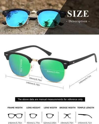 Vista 87 de AEVOGUE Gafas de sol polarizadas para mujeres y hombres semi marco retro gafas de sol AE0369