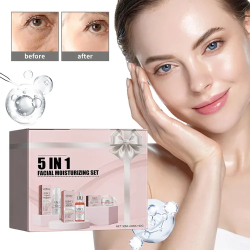Vista 6 de Serum facial 5 en 1, kit de cuidado de la piel hidratante para la cara, kit de rutina de cuidado diario de la piel antienvejecimiento, suero facial