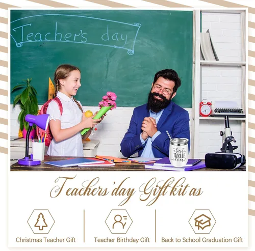 Vista 6 de Didaey Juego de 24 piezas de regalo de agradecimiento a los profesores, vaso de vino de 12 onzas para mujeres, regalos de graduación de cumpleaños