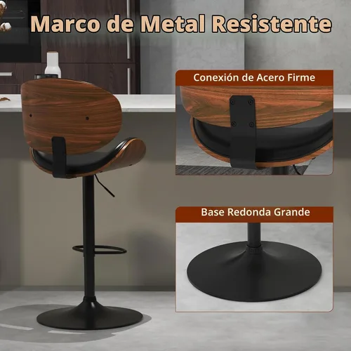 Vista 6 de civama Taburetes de bar 1 pieza para encimera de cocina, sillas de altura de barra ajustable, taburetes de bar giratorios modernos con asiento