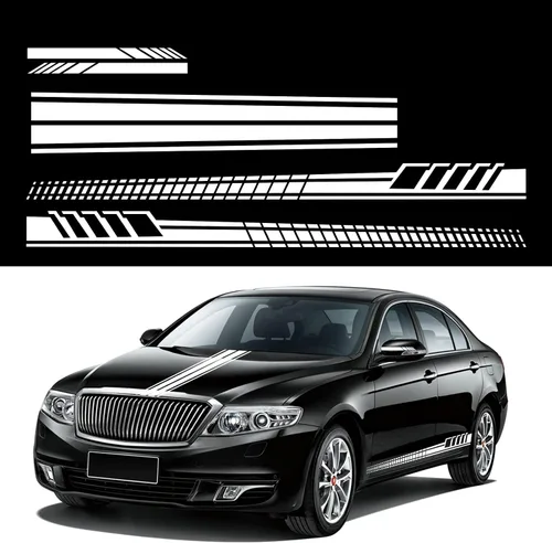 Vista 7 de Calcomanías Deportivas de Rayas de Carrera para Coche, Estilo DIY, Decorativas para Capó, Espejo Retrovisor, Falda Lateral, Vinilo Universal Negro