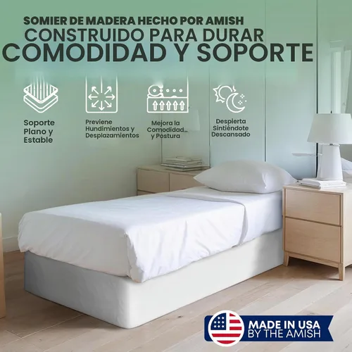 Vista 2 de Greaton, somier de 10" solo para cama individual – Fabricado en Estados Unidos al estilo Amish – Base de colchón de madera maciza con soporte Base