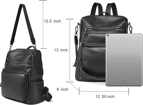 Vista 79 de OPAGE - Mochila de cuero para mujer, con borla de moda, bolso de hombro, mochila grande, bolsa de viaje, gris, L