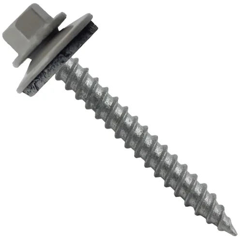 Vista 120 de 12 tornillos para techos de metal gris ABC de 1-1/2 pulgadas, cabezal de arandela hexagonal, arranque automático/roscado, arandela EPDM. 1 bolsa