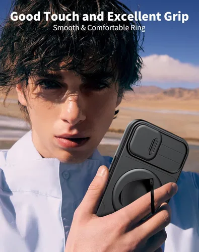 Vista 7 de Funda magnética para iPhone 11 Pro compatible con carga inalámbrica MagSafe, con 2 protectores de pantalla, anillo kickstand de 360° integrado +