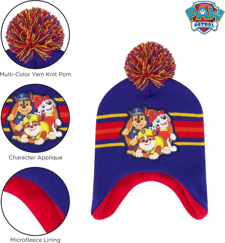 Vista 3 de Nickelodeon Paw Patrol - Gorro de invierno para niños pequeños con guantes de punto y guantes de esquí aislados, para niños de 2 a 4 años, Paw Patrol