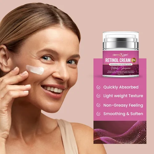 Vista 3 de Crema de retinol – 3% (porcentaje) crema de retinol para cara con ácido hialurónico – Crema facial antienvejecimiento para líneas finas y arrugas