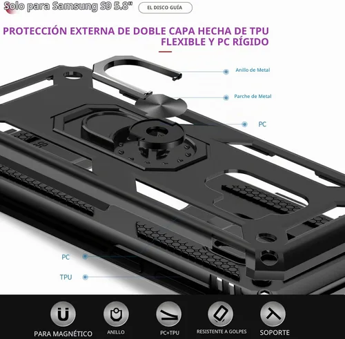 Vista 5 de LeYi - Funda para teléfono Galaxy S9: resistente a prueba de golpes y soporte negro