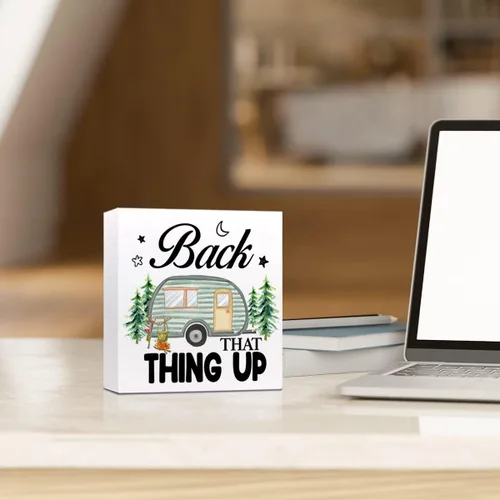 Vista 5 de Back That Thing Up - Cartel divertido de placa de madera para campamento, con cita rústica, bloque de madera para el hogar, cámper, decoración
