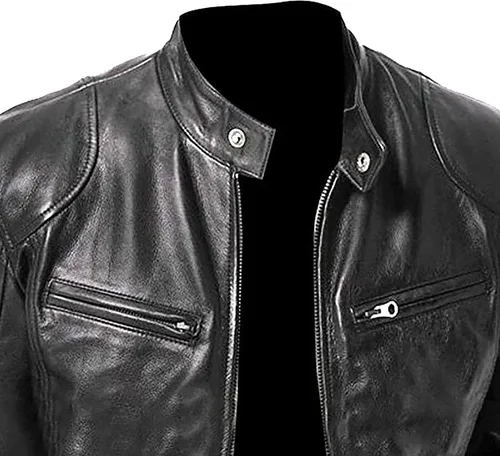 Vista 5 de WENKOMG1 Chaqueta de piel sintética para hombre, abrigo grueso de manga larga con cremallera, parka deportiva básica con bolsillo