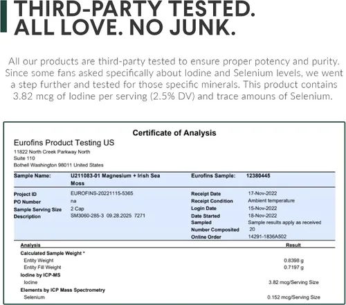 Vista 6 de Nutritional Roots - Magnesio + musgo marino irlandés - 350 mg de glicinato de magnesio y musgo marino irlandés orgánico - Minerales esenciales