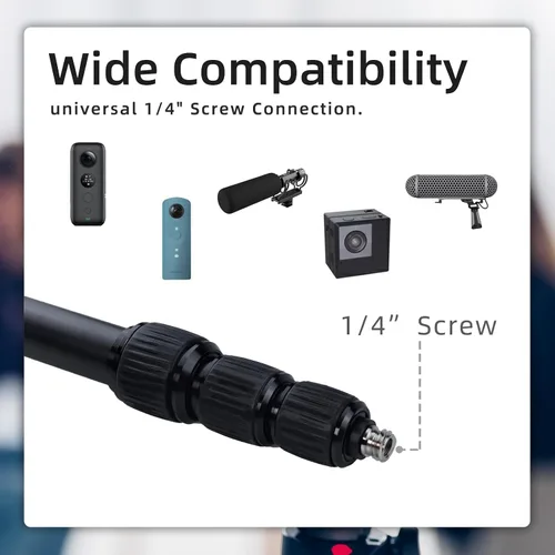 Vista 4 de Brazo extensible del brazo del micrófono 4 secciones con tornillo de 1/4" 3/8" 1.5 a 5.05ft Portable Handheld Mic Boom Pole Aluminum Alloy