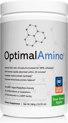 Vista 10 de OptimalAmino® Mejor Bebida de Recuperación Pre/Post Entrenamiento, Suplemento de Aminoácidos Esenciales con 99% de Utilización, Certificado NSF