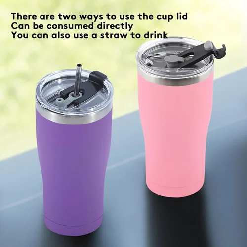 Vista 4 de Vaso de 20 onzas con tapa, vasos de acero inoxidable a granel, vaso aislado al vacío de doble pared para café de viaje, vaso con recubrimiento