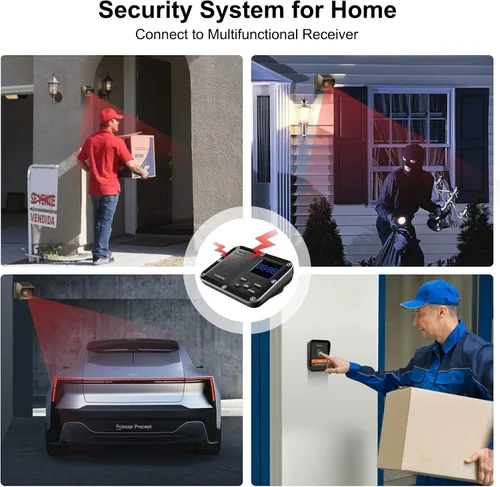 Vista 3 de Alarma solar inalámbrica para entrada con pieza adicional de timbre, sistema de seguridad inalámbrico multifuncional para el hogar, batería