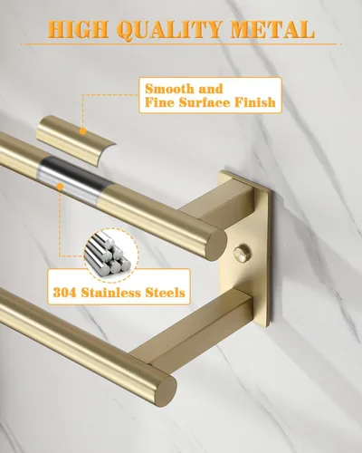 Vista 4 de Alise Toallero doble para baño, soporte para toallas de pared de 24 pulgadas, toalleros para baño, colgador de toallas de acero inoxidable SUS304