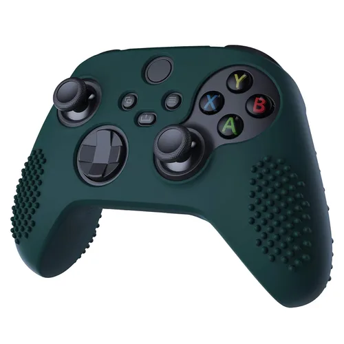 Vista 5 de eXtremeRate PlayVital Racing Green 3D Studded Edition Anti-Slip Silicone Cover Skin for Xbox Series X Controller, Soft Rubber Case Protector for