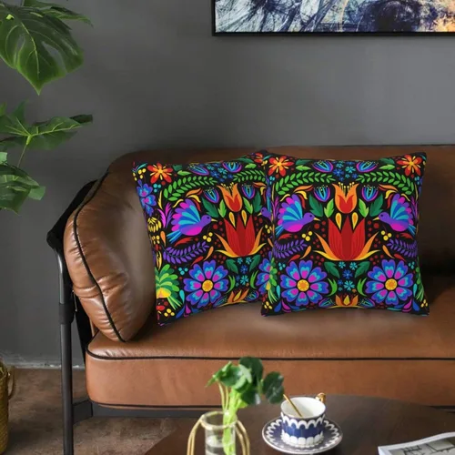 Vista 7 de Juego de 2 fundas de almohada mexicanas de 18 x 18 pulgadas para almohadas de sofá, decoración del Día de los Muertos Día de los Muertos Cinco