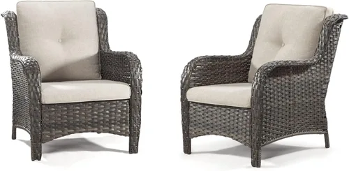 Vista 13 de Juego de 2 sillas de patio giratorias de 360 grados para exteriores y mesa auxiliar a juego – 3 sillas deslizantes de mimbre para patio con cojines