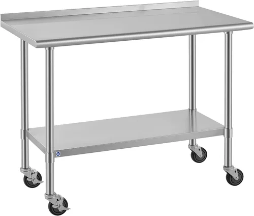 Vista 81 de ROCKPOINT Mesa de acero inoxidable para preparación y trabajo, 14x24 pulgadas; mesa de cocina comercial de metal NSF resistente con estante inferior