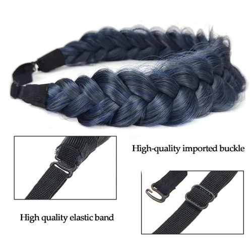 Vista 2 de Diadema Trenzada de 2 Hebras Despeinada Clásica Gruesa Trenzas Anchas Elástica Extensible de Calidad Sintética Diadema Trenzada para Mujeres Niñas