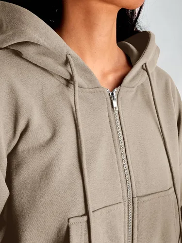 Vista 4 de Trendy Queen Sudaderas con capucha para mujer, con cremallera completa, sudaderas recortadas, suéteres casuales con capucha, ropa de otoño e