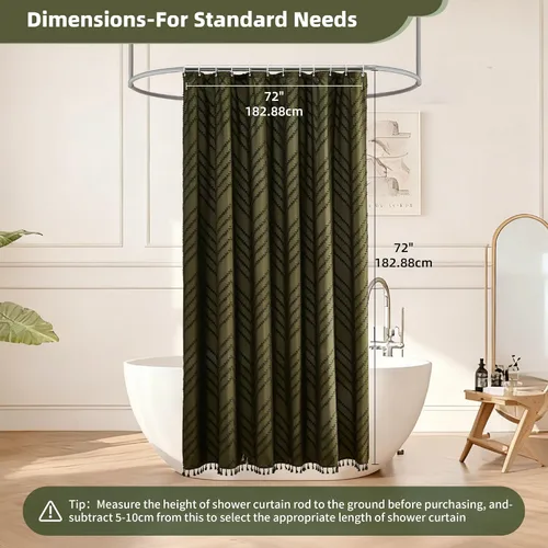Vista 185 de Cortina de ducha Siiluminisoy de 36x72 beige, cortina de ducha de tela de tamaño pequeño, cortinas de ducha de tela con tufting, diseño chevron a