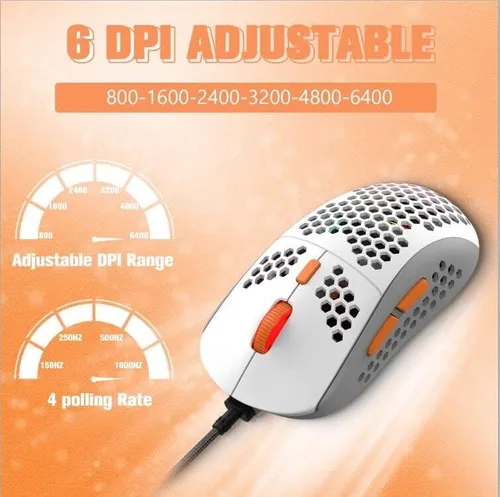 Vista 3 de ZIYOU LANG Ratón para juegos RGB con cable, 65G ligero de panal ultraligero con sensor de alta precisión 6400DPI, 6 botones programables USB