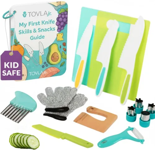 Vista 10 de TOVLA JR. Juego Premium de Cuchillos y Tabla de Cortar Seguros para Niños Montessori – Herramientas Reales de Cocina para Niños Pequeños y Jóvenes
