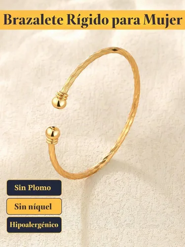 Vista 4 de U7 delicado brazalete de puño simple de platino bañado en oro real de 18K, joyería moderna. A. Oro básico