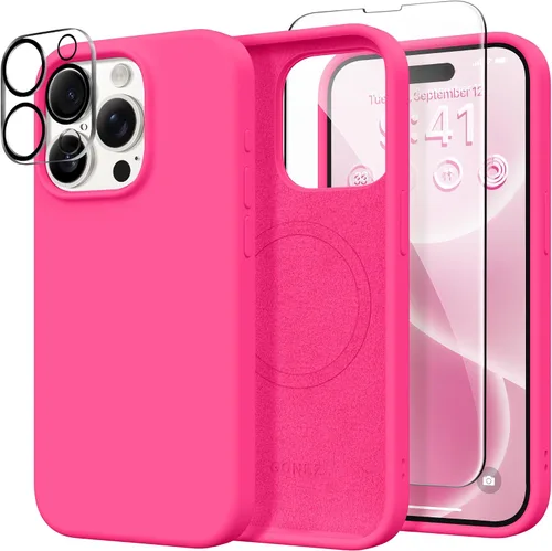Vista 180 de GONEZ Funda magnética para iPhone 14, compatible con Magsafe, con protector de pantalla + protector de cámara, forro de microfibra antiarañazos