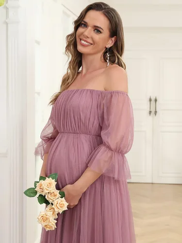 Vista 5 de Ever-Pretty Vestido de maternidad de tul con hombros descubiertos para mujer 20862