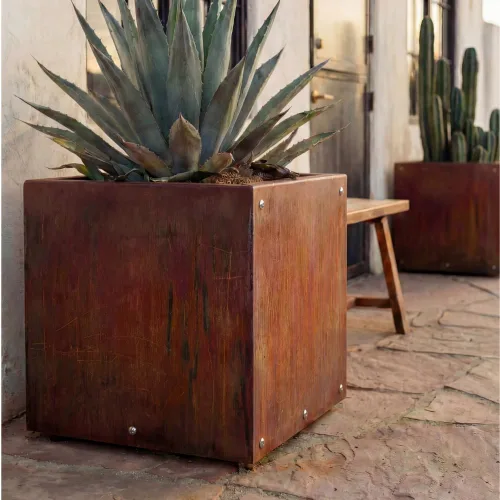 Vista 5 de Corten - Maceta de acero para exteriores, diseño rústico y moderno, cama grande de metal elevado para uso comercial y residencial (12 x 12 pulgadas)