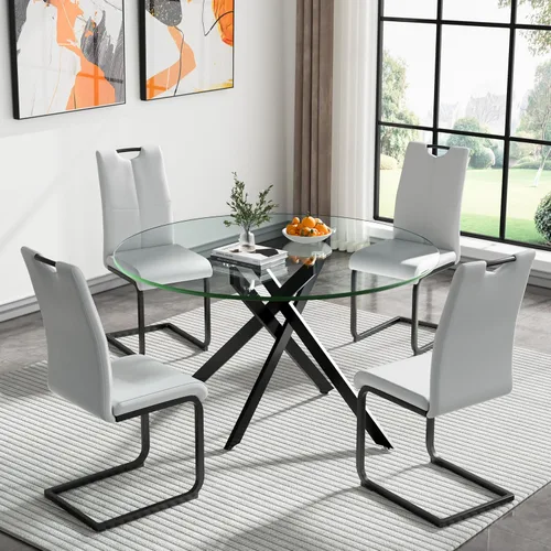 Vista 22 de HomVent Juego de mesa de comedor redonda de vidrio de 3 piezas, juego de mesa de cocina de vidrio redondo para 2 personas con 2 sillas de comedor