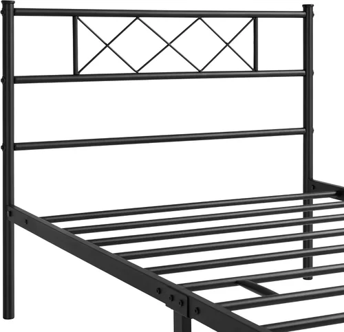 Vista 3 de Topeakmart Base de cama de metal negro con cabecero, base de colchón, cama de plataforma, base de cama con listones, tamaño individual XL