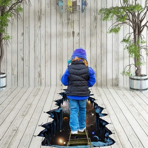 Vista 6 de Calcomanías de pared extraíbles 3D de planetas del espacio exterior, calcomanías creativas de pared de universo galaxia azul, decoración de escalera