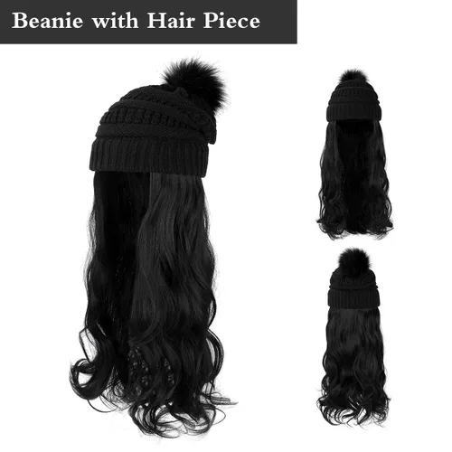 Vista 3 de AynnQueen - Gorro de invierno con extensiones de cabello desmontables para mujer