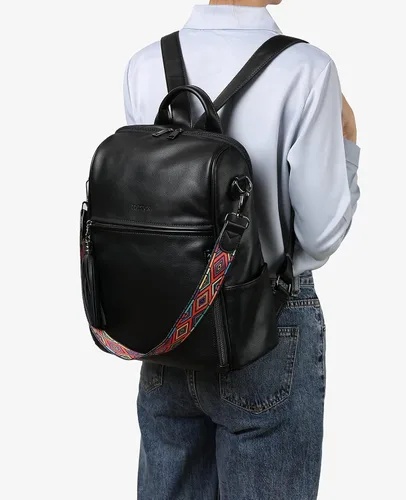 Vista 8 de FADEON Mochila de cuero para mujer, bolso de hombro de diseñador para mujer, bolso de libro de moda de PU convertible de viaje, Fadeon Bolso tipo
