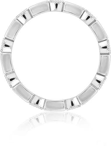 Vista 2 de Amazon Essentials Anillo de eternidad de plata de ley chapada en platino con detalles de circonita cúbica de elementos infinitos Zafiro azul creado
