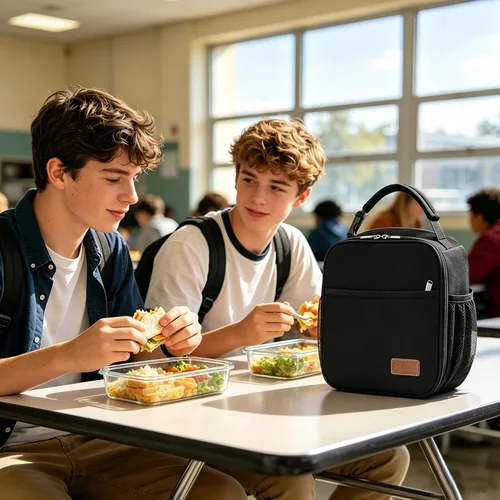 Vista 8 de Femuar Lonchera para hombres, mujeres y adultos, lonchera pequeña para el trabajo, picnic, bolsa de almuerzo reutilizable, bolsa de almuerzo Negro