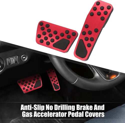 Vista 2 de X AUTOHAUX Cubiertas antideslizantes para pedal de acelerador de gas y freno de aleación de aluminio sin perforación, almohadillas de pedal